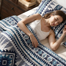 Load image into Gallery viewer, akkialla Reversible Blue Boho Twin Quilt Set, 2-Piece Bohemian Aztec Microfiber Bedspread, Soft Lightweight All-Season Coverlet (1 Quilt, 1 Sham)
