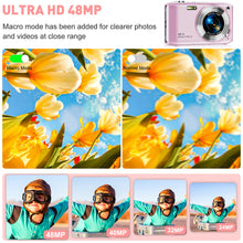 Load image into Gallery viewer, Digital Camera, FHD 4K Point and Shoot Camera with 2.88&#39; IPS Screen, 48MP 4K Video, 16X Zoom, Macro Mode, Flash - Compact Beginner Camera for Teens, Pink

