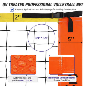 Professional Volleyball Net Set for Backyard Beach,Outdoor Height Adjustable Volleyball Net System with Heavy Duty Poles, Durable Net, PU Volleyball & Pump, Carry Bag