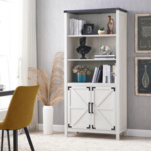 Load image into Gallery viewer, JXQTLINGMU 70" Farmhouse 5-Tier Storage Bookshelf-Bookcase with Adjustable Shelves &amp; Barn Door, Kitchen Pantry Bathroom Organizer, Storage Cabinet for Living Room, Dining Room (White)
