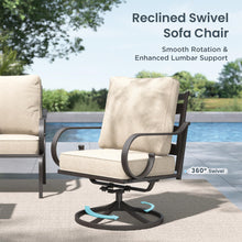 Load image into Gallery viewer, PHI VILLA Patio Furniture Set, 3-Seater Sofa, 4 Swivel Chairs and a Coffee Table, Outdoor Metal Conversation Set with 5.75" Extra Thick Cushion for Garden Backyard Deck, Beige
