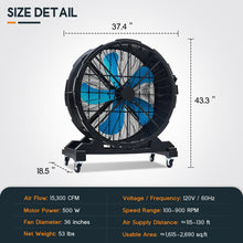 Load image into Gallery viewer, Albott 36 Inch Industrial Drum Fan, 500W Plastic High Velocity Floor Fan
