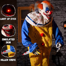 Load image into Gallery viewer, Halloween Animatronic 6ft Killer Clown Decorations, 72inch Animated Clown with Motion Activation, Creepy Sound, Scary Move, Light Up Eyes, Haunted House Spooky Horror Prop for Indoor, Outdoor, Yard
