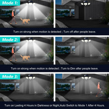 Load image into Gallery viewer, Tuffenough Solar Outdoor Lights 2500LM 210 LED Security Lights with Remote Control,3 Heads Motion Sensor Lights, IP65 Waterproof,270° Wide Angle Flood Wall Lights with 3 Modes(2 Packs)
