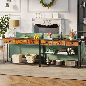 Furologee 5 Tier Bookshelf and Entryway Table Set, Adjustable Tall Bookcase with 2 Drawers, 38'' Console Sofa Table with 3 Fabric Drawers
