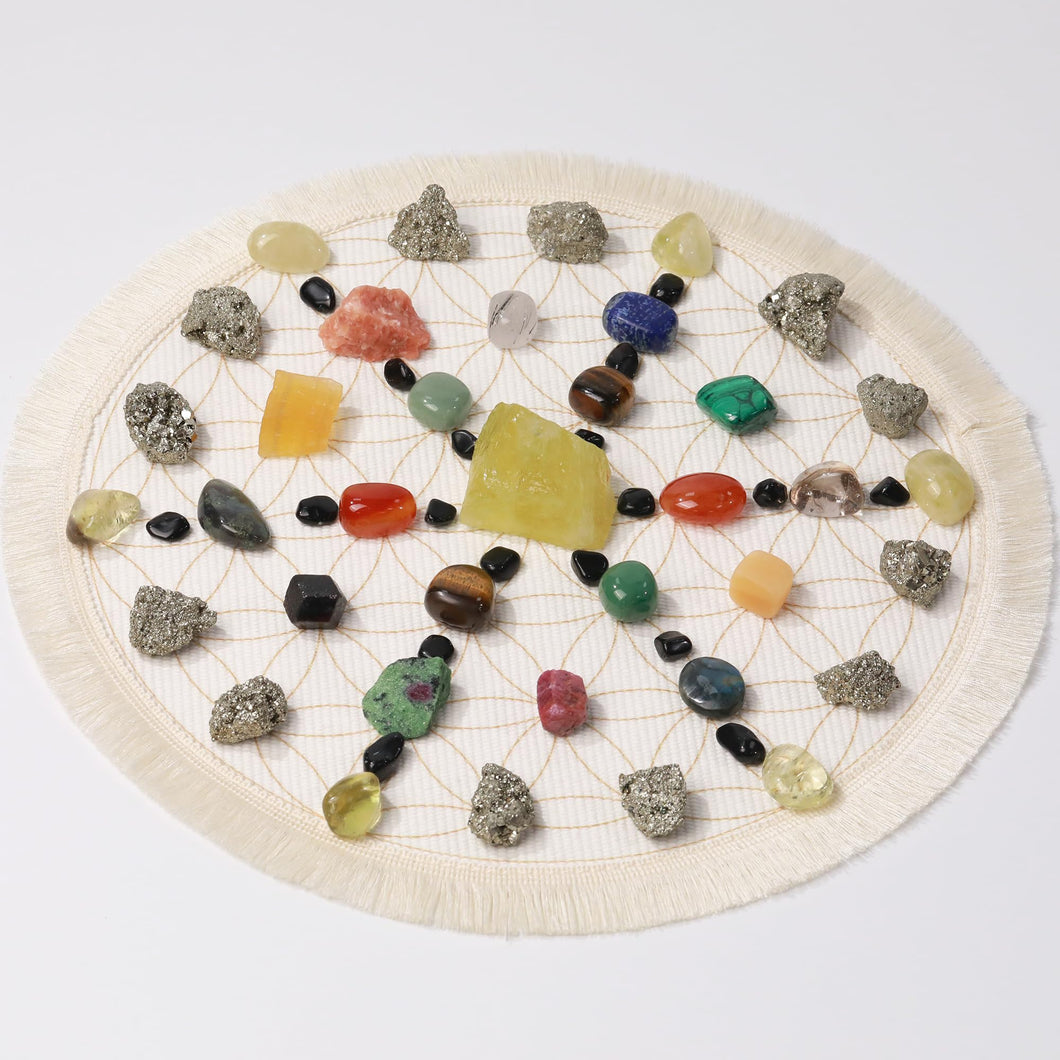 Oletiacisi 38 Pcs Crystals and Healing Stones. 65 oz Healing Crystal Set for Meditation, Crystal Collection, Decor. Oletiacisi Crystal Abundance Set. Sacred Geometric mat Help Setup a Crystal Grid