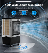 Load image into Gallery viewer, AKIRES 20600 CFM Large Swamp Cooler,Portable Evaporative Air Cooler for 3600 Sq.ft.,with Continuous Auto Fill,57.0-Gal Water Tank,120°Oscillation,3 Speeds,Cooling Fan for Outdoor,Indoor Use(69IN)

