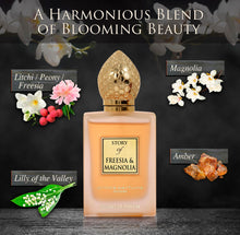 Load image into Gallery viewer, Prince Parfums Dubai - Story of Freesia Magnolia For Women - 3.4 Ounces - Extrait de Parfum - Delicate Bouquet of Freesia, Magnolia - Essence of Femininity &amp; Beauty
