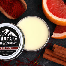 Load image into Gallery viewer, Rocky Mountain Barber Company Solid Cologne for Men – Citrus &amp; Spice Scent – 2 Oz Size - Made with Coconut Oil, Shea Butter - Long-Lasting Scent
