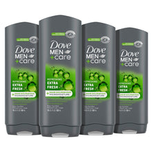 Load image into Gallery viewer, Dove Men+Care Body Wash Extra Fresh 4 Count for Men's Skin Care Body Wash Effectively Washes Away Bacteria While Nourishing Your Skin 18 oz
