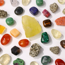 Load image into Gallery viewer, Oletiacisi 38 Pcs Crystals and Healing Stones. 65 oz Healing Crystal Set for Meditation, Crystal Collection, Decor. Oletiacisi Crystal Abundance Set. Sacred Geometric mat Help Setup a Crystal Grid
