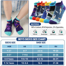 Load image into Gallery viewer, Welwoos Kids Boys Ankle Socks No Show Low Cut Funny Cute Cartoon Novelty Cotton Socks 6 Pairs Gifts Stocking Stuffers for Boys Kids(Space,3-5 Y)
