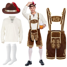 Load image into Gallery viewer, Spooktacular Creations Halloween Men Oktoberfest Costume Set, Lederhosen Men with German Bavarian Hat, Beer Costume, Adults Halloween Brown Outfit for Beer Festival Party (X-Large)
