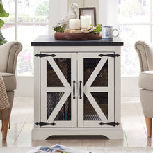 Load image into Gallery viewer, JXQTLINGMU Farmhouse End Table, 24" Large Sofa Side Table with Charging Station, Mesh Barn Door, and Adjustable Storage Shelf, Rustic Wood Square Nightstand for Living Room, Bedroom, Office, White
