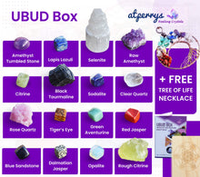 Load image into Gallery viewer, AtPerry&#39;s 16 LARGE Natural Healing Crystals Set in Wooden Box - Tumbled, Rough &amp; Raw Crystals, Including Selenite Tower, Black Tourmaline, Amethyst, Rose Quartz, Lapiz Lazuli, Citrine &amp; Tiger&#39;s Eye
