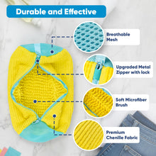 Load image into Gallery viewer, Shoe Washing Machine Bag –2 Pcs Reusable Laundry Shoe Bag with Brush &amp; Shoe Trees, 360° Deep Cleaning Sneaker Washing Machine Bag, Fits All Shoe Types &amp; Sizes (Yellow, 14.8 × 7.4 Inches)
