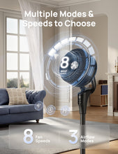 Load image into Gallery viewer, DREO Fan for Bedroom, 2026 Upgraded, 90ft Airflow, 20dB Quiet Fan, 90° Oscillating Standing Fan for Whole Room, DC Motor, 8+H Speeds, 3 Modes, 38-42'' Adjustable Height, 8H Timer, 105° Manual Vertical
