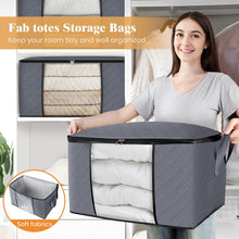 Load image into Gallery viewer, Fab totes 6 Pack Clothes Storage, Foldable Thick Fabric Blanket Storage Bags, Containers for Organizing Bedroom, Closet, Clothing, Comforter,Closet Organization with Handle,Grey
