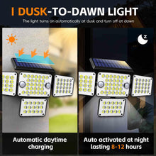 Load image into Gallery viewer, FAXBOX Solar Lights Outdoor 336 LED, Motion Sensor Security Wall Light with Remote, Split 4-Head Adjustable Design, 2400mAh Battery, Waterproof IP65 Garage, Driveway, Garden, Courtyard Lighting（2Pack
