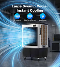 Load image into Gallery viewer, AKIRES 20600 CFM Large Swamp Cooler,Portable Evaporative Air Cooler for 3600 Sq.ft.,with Continuous Auto Fill,57.0-Gal Water Tank,120°Oscillation,3 Speeds,Cooling Fan for Outdoor,Indoor Use(69IN)

