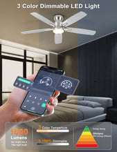 Load image into Gallery viewer, Ohniyou Ceiling Fans with Lights, 52'' Low Profile Ceiling Fan with Light and Remote/APP Control, Modern Flush Mount Ceiling Fan for Indoor Bedroom Living Room, Dimmable, Quiet DC Motor, Silver

