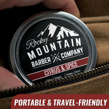 Load image into Gallery viewer, Rocky Mountain Barber Company Solid Cologne for Men – Citrus &amp; Spice Scent – 2 Oz Size - Made with Coconut Oil, Shea Butter - Long-Lasting Scent
