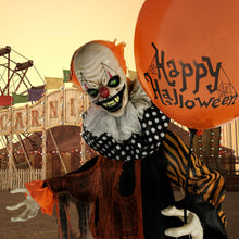 Load image into Gallery viewer, Haunted Hill Farm Life-Size Scary Talking Clown, Halloween Animatronic with Motion and Touch Activated Lights and Sounds, Battery Operated Indoor or Covered Outdoor Halloween Decorations
