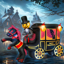 Load image into Gallery viewer, 10FT Long Halloween Inflatables Built-in LED Light Pumpkin-Headed Horse Carriage, Giant Halloween Decorations Outdoor Blow Up Yard Decorations Spooky Ghost Carriage Halloween Blowups for Lawn Party

