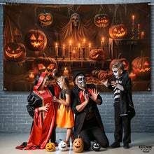 Load image into Gallery viewer, KatchOn, XtraLarge Spooky Halloween Backdrop - 72x44 Inch | Halloween Pumpkin Banner for Pumpkin Halloween Decorations | Halloween Photo Backdrop | Halloween Banner for Halloween Party Decorations
