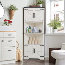 Load image into Gallery viewer, JXQTLINGMU Farmhouse Corner Cabinet, Tall Corner Bathroom Storage Cabinet with Barn Door Design &amp; Adjustable Shelves, for Laundry Room, Living Room, Kitchen,(White)
