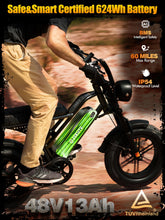 Load image into Gallery viewer, ESKUTE V100 Electric Bike for Adults, Electric Dirt Bike 1500W Peak Motor, All Terrain Dual Suspension E Bike 20+MPH Speed, Ebike Up to 60 Miles Range, 16" Fat Tire, 48V13Ah Battery, 7-Speed,Black
