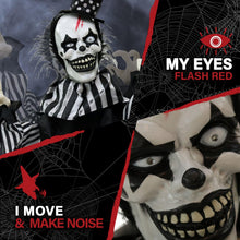Load image into Gallery viewer, Haunted Hill Farm Scary Talking Groundbreaker Clown, Halloween Animatronic with Motion and Touch Activated Lights and Sounds, Battery Operated Indoor or Covered Outdoor Halloween Decorations
