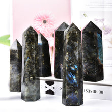 Load image into Gallery viewer, MOGEMT Large Labradorite Crystal Tower Natural Healing Crystal Point Wand Obelisk 6 Faceted Reiki Chakra Meditation Therapy Home Decor Gift 1.5-2 LBS
