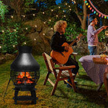 Load image into Gallery viewer, Giantex Wood Burning Chiminea, Heavy Duty Fireplace Chimenea Wooden Fire Pit with 2-Piece Log Grate, Premium Rain Cap &amp; Fire Poker, 360°Fire Retardant Mesh Cover, Ideal for Garden, Patio, Backyard
