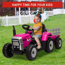 Load image into Gallery viewer, Garvee 12V 4.5Ah Kids Ride on Tractor with Trailer &amp; Remote Control, 5Mph Speed, Toddler Electric Vehicle Car with Headlights,2+1 Gear Shift, Music, USB for 3-6 Years Children, Two 25W Motors, Rose
