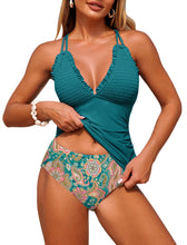 Load image into Gallery viewer, ZAFUL Womens Swimsuits Tankini Smocked 2 Piece Bathing Suit Modest Full Coverage Swimsuit Tummy Control High Waisted Slmming Adjustable Straps Tie Back Tankinis Swimwear 2025 Peacock Green XXL
