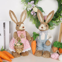 Load image into Gallery viewer, DR.DUDU Set of 2 Easter Decorations for Home- 14" Sisal Bunny Figurines with Carrot &amp; Egg, Spring Straw Bunny Couple Farmhouse Centerpieces for Tables, Easter Rabbits Decor
