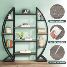 Load image into Gallery viewer, Tribesigns Oval Bookshelf, Triple Wide 5 Tier Etagere Bookcases, Industrial Display Shelves for Living Room (Gray, 55")
