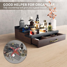 Load image into Gallery viewer, YIKIBOX Cologne Organizer for Men,Wooden Perfume Organizer with Hidden Compartment and Drawer,Cologne Stand Organizer and Storage Display Risers for Dresser,Great Gift for Men/Friend(DarkBrown)

