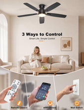 Load image into Gallery viewer, Ohniyou Ceiling Fans with Lights, 52'' Low Profile Ceiling Fan with Light and Remote/APP Control, Modern Flush Mount Ceiling Fan for Indoor Bedroom Living Room, Dimmable, Quiet DC Motor, Black
