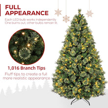Load image into Gallery viewer, Hykolity 6 ft Prelit Christmas Tree, Artificial Christmas Pine Tree with 350 Warm White LED Lights, 1016 PVC Branch Tips &amp; Needles, Metal Stand and Hinged Branches
