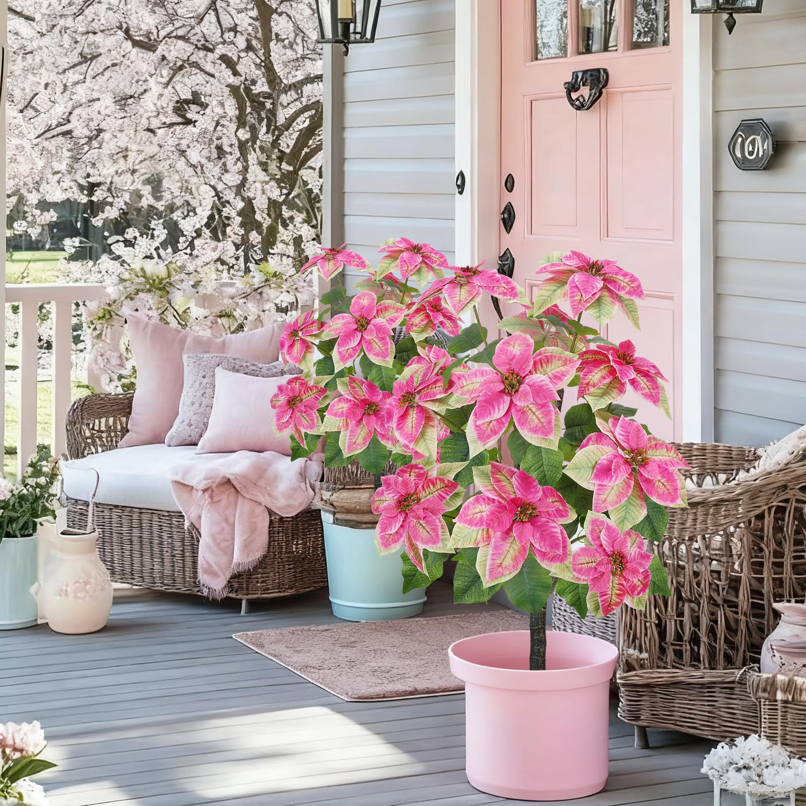 outdoor potted christmas plants MHMJON 3ft Artificial Poinsettias for Outdoor 2pcs Potted Christmas Tr –  PENNYPART.COM