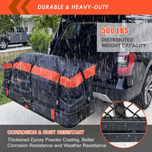 Load image into Gallery viewer, Hitch Mount Cargo Carrier Basket 60"*25"*6"+Waterproof Bag 25 Cubic Feet(60"*24"*31"),and Cargo Net with Attachment Hooks,Ratchet Straps,Hitch Stabilizer.500 Lbs Capacity,Foldable,fit 2" Receiver

