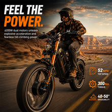 Load image into Gallery viewer, 2026 eAhora Romeo Pro 3 Electric Bike for Adult, Peak 5600W Dual Motor, 50mph, 60V 80Ah Battery, 250 Miles Long Range, 26”*4.0 Fat Tire, Air Suspension, App, Commute, Delivery, All-terrian
