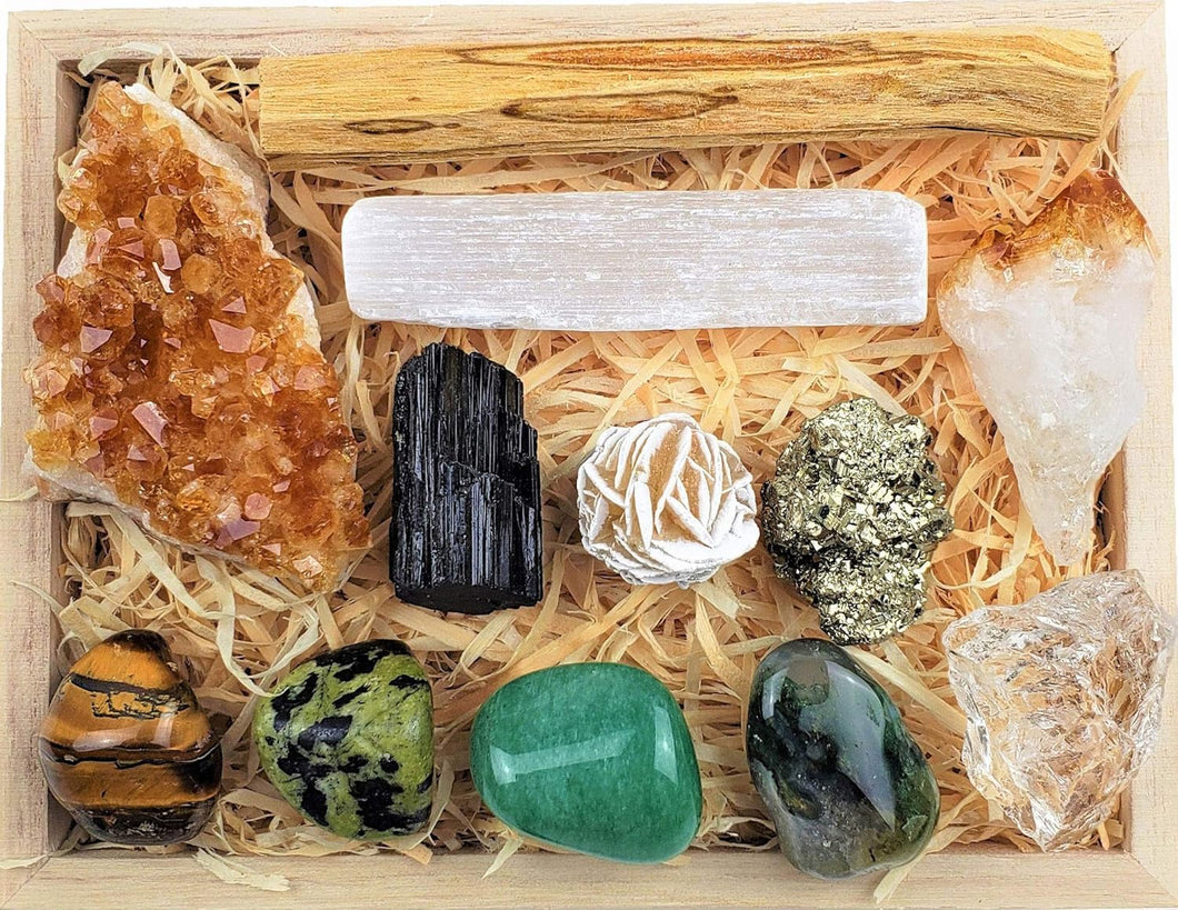 Crystals and Healing Stones Premium Kit Wooden Box - Chakra Stones Healing Crystals Set, Rose Quartz, Amethyst Cluster, Quartz Points, Chakra Pendulum (Abundance and Prosperity Crystal Collection)
