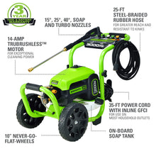 Load image into Gallery viewer, Greenworks Pro Brushless 3000 PSI (CSA Certified) 2.0 GPM Max / 1.1 GPM Electric Pressure Washer (Rugged Steel Frame, 25 FT Hose, 35 FT GFCI Power Cord)
