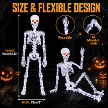 Load image into Gallery viewer, Starweeks Halloween Decorations Outdoor Skeletons Set - 2 Pack 36" (90cm) Light Up Skeleton with LED Lights &amp; 2 Red Eyes, Poseable Full Body, Indoor Halloween Decor for Yard, Porch (White)
