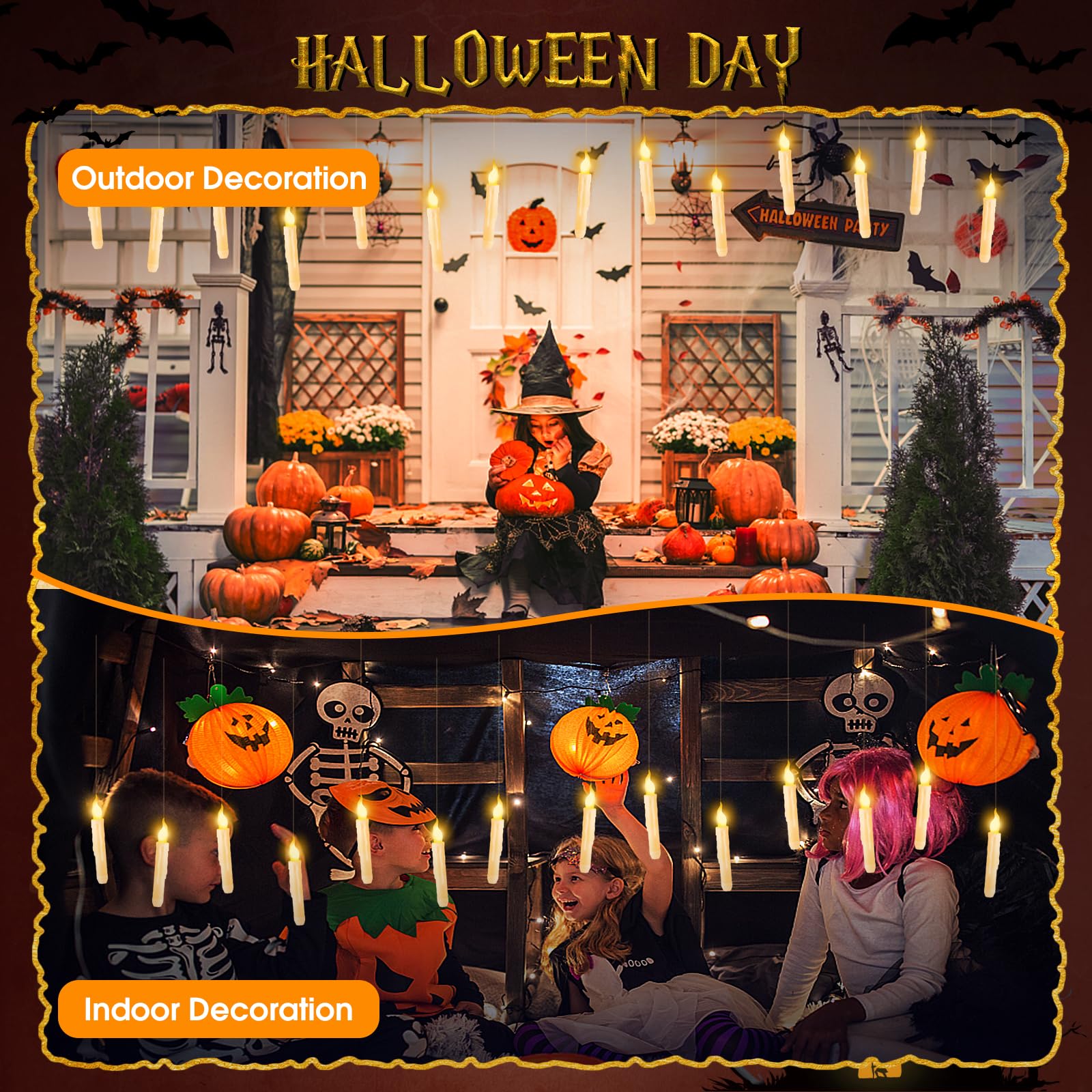 Load image into Gallery viewer, Qmioti Floating Candles with Wand Timer Remote Control - 12 Pack Flickering Warm Light LED Candle, Halloween Decorations for Indoor Outdoor Home Room, Party, Birthday, Wedding (White)