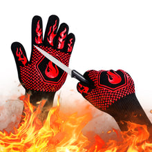 Load image into Gallery viewer, BBQ Fireproof Gloves, Grill Cut-Resistant Gloves 1472°F Heat Resistant Gloves, Non-Slip Silicone Oven Gloves, Kitchen Safe Cooking Gloves for Oven Mitts,Barbecue,Cooking, Frying,13.5 Inch-Red
