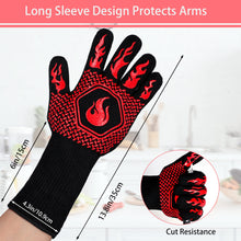 Load image into Gallery viewer, BBQ Fireproof Gloves, Grill Cut-Resistant Gloves 1472°F Heat Resistant Gloves, Non-Slip Silicone Oven Gloves, Kitchen Safe Cooking Gloves for Oven Mitts,Barbecue,Cooking, Frying,13.5 Inch-Red
